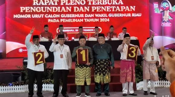 KPU Riau umumkan laporan sumbangan dana kampanye tiga Paslon Pilgub 2024 (foto/int)